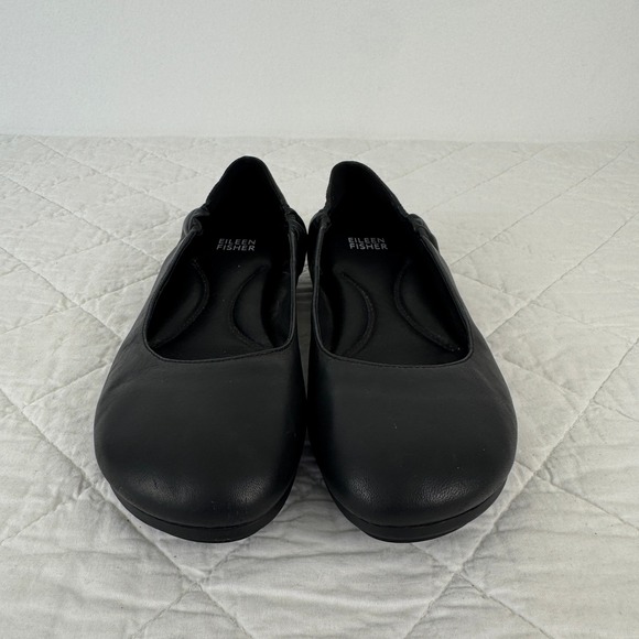 Eileen Fisher Fosse Leather Ballet Flats Black Slip On Round Toe Women Size 7.5 - Picture 3 of 11